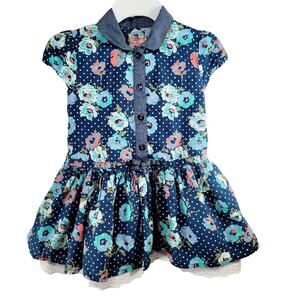 Floral Toddler Dress Size 18 mos OshKosh Polka Dots & Eyelet Trim Genuine Kids
